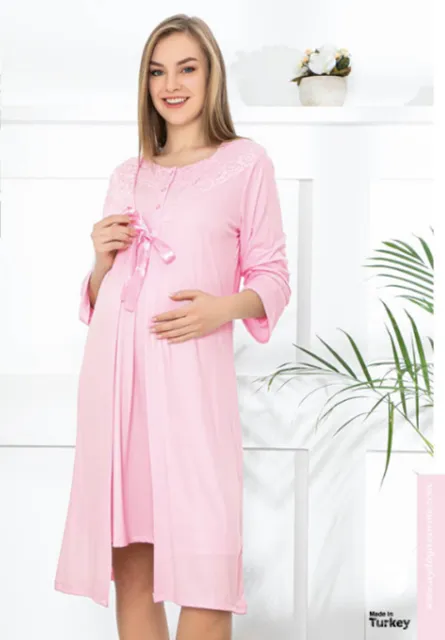 tehotenská nočná košeľa so županom ružová XL