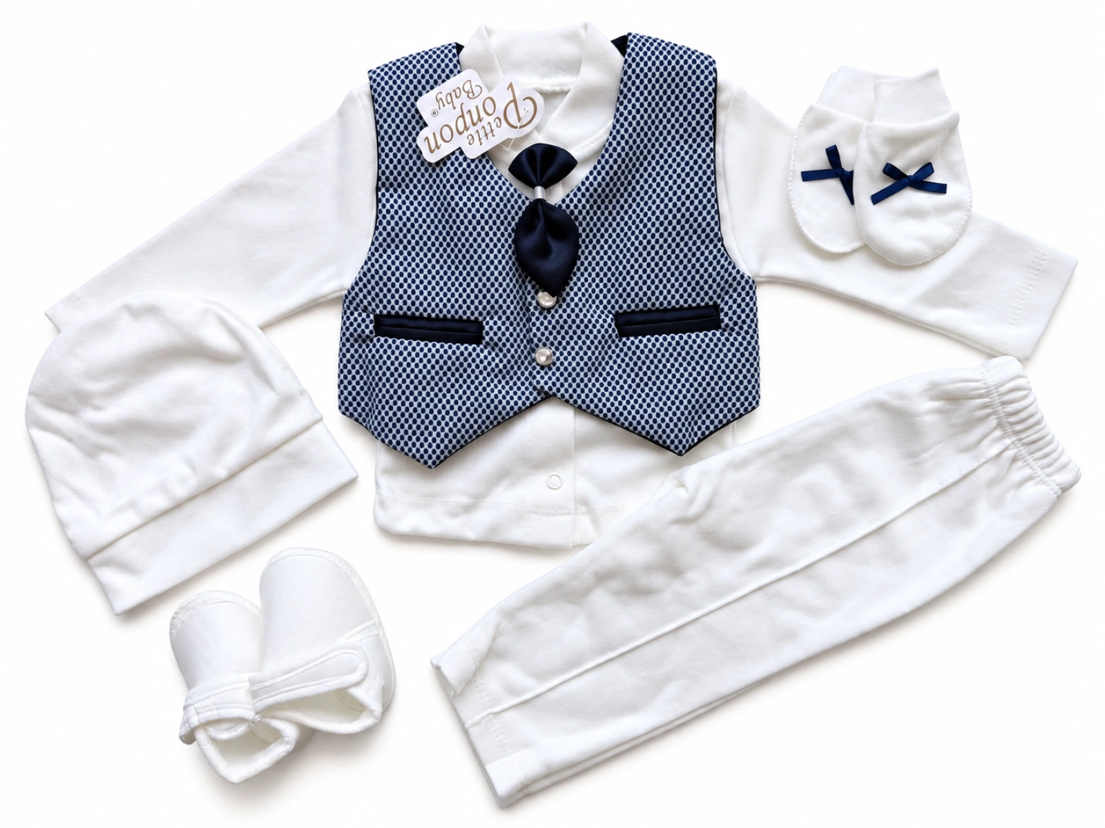 Smotanovo-modrý chlapčenský set na krst – Royal Blue