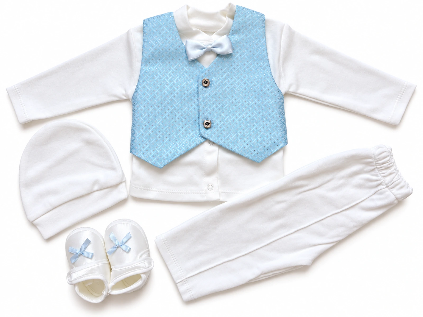 Smotanovo-bledomodrý chlapčenský set na krst – Baby Blue