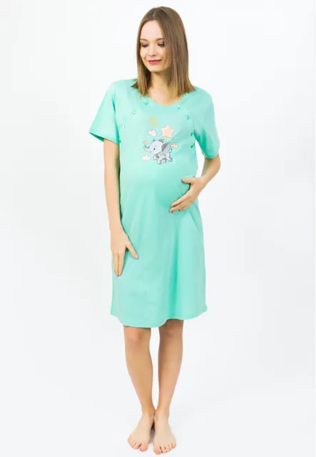 tehotenská nočná košeľa zelená M sloník