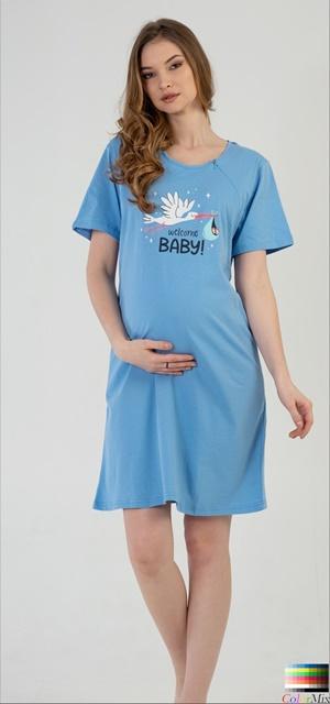 tehotenská nočná košeľa na zips modrá M welcome baby