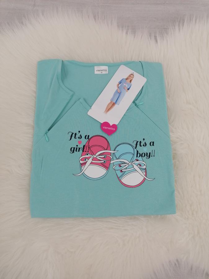 tehotenská nočná košeľa na zips bledozelená M it’s a girl, it‘s a boy