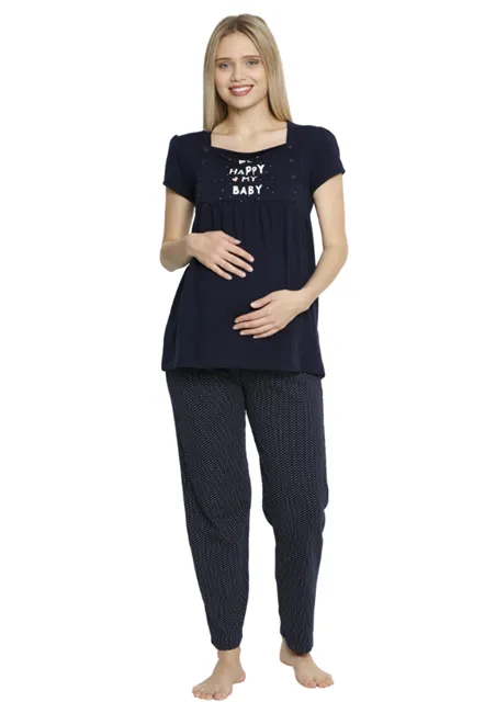 tehotenské pyžamo be happy my baby veľ. XL - tmavomodré