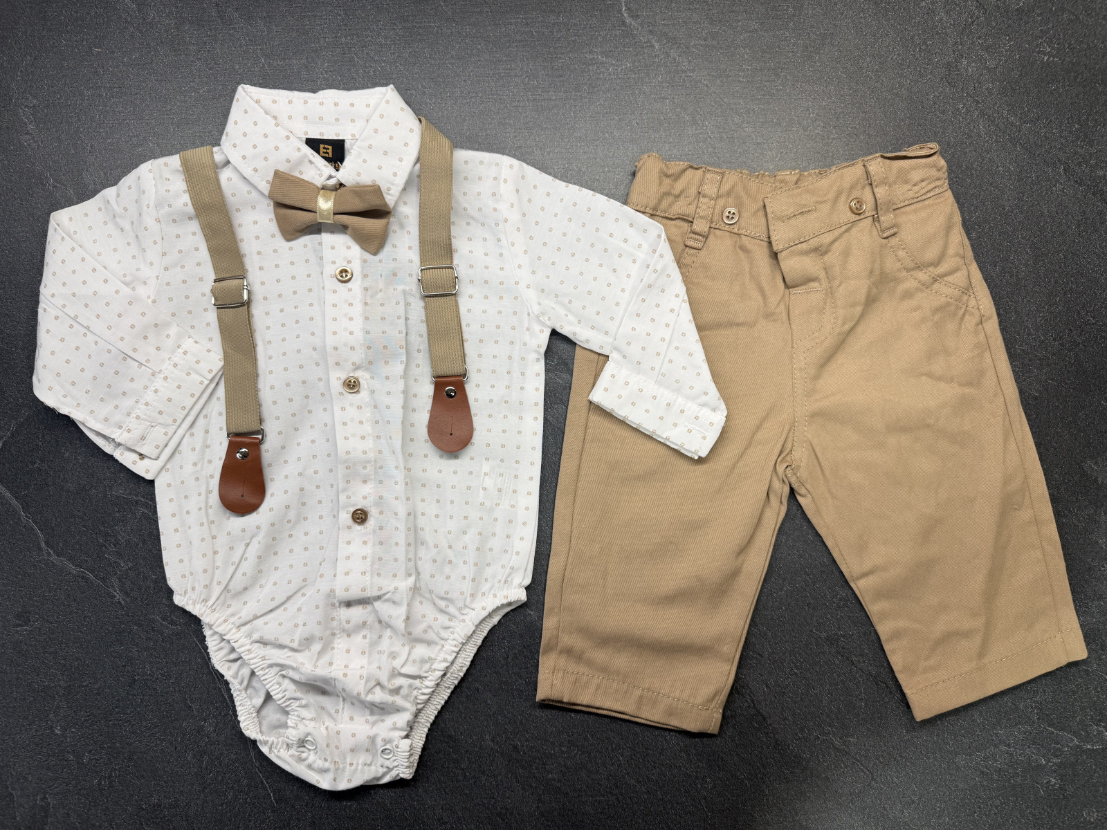 súprava elegant s body vzorovaná - béžová 5 veľ. 68