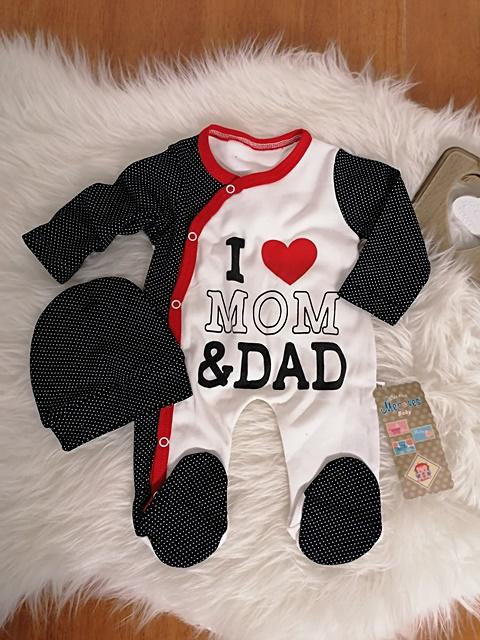 kojenecký overal s čiapkou I love mom and dad - tmavomodrý veľ. na 3-6 mes.