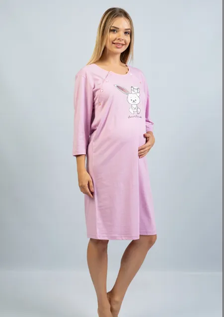 tehotenská nočná košeľa fialovo ružová S zajko