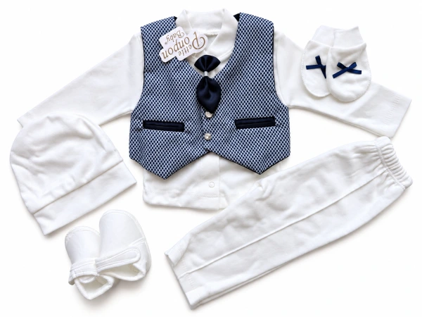 Smotanovo-modrý chlapčenský set na krst – Royal Blue