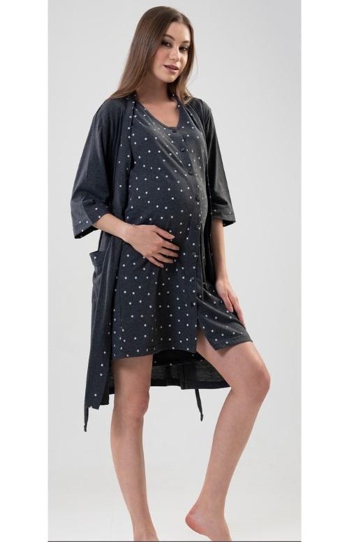 tehotenská nočná košeľa so županom  tmavošedá XL