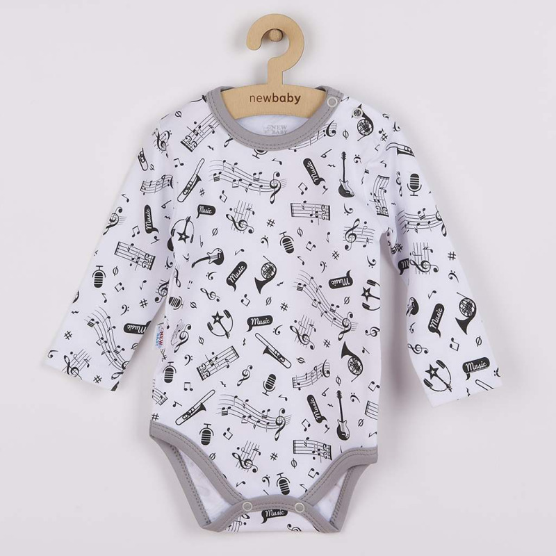 detské body music- šedý lem veľ. 80