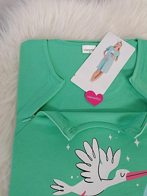 tehotenská nočná košeľa na zips zelená M welcome baby