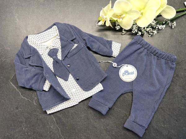 elegantná kojenecká súprava so sakom a kravatou - modrá veľ. na 3-6 mes.