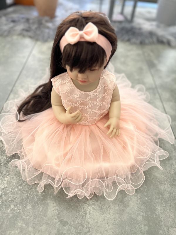 Dievčenské šaty na krst s body broskyňová 27 1