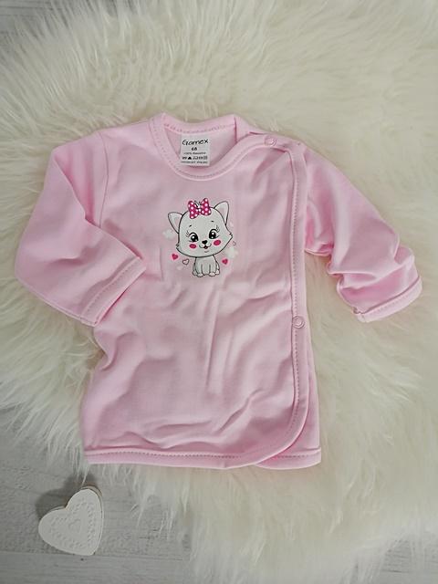 kojenecká košeľa mačička s mašľou - ružová veľ. 68