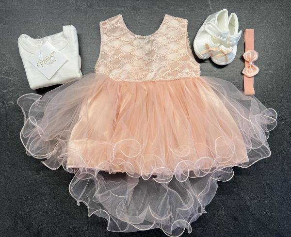 Dievčenské šaty na krst s body broskyňová 27 3