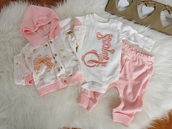 kojenecká súprava s body princess - smotanovo broskyňová veľ. cca 62