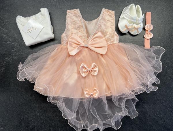 Dievčenské šaty na krst s body broskyňová 27 4