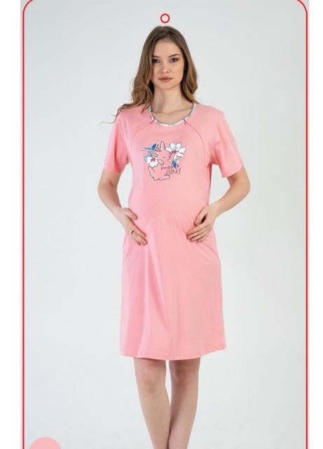 tehotenská nočná košeľa na zips ružová L zajko s kvetinkami