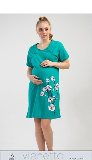tehotenská nočná košeľa tmavozelená XXL kvetinky