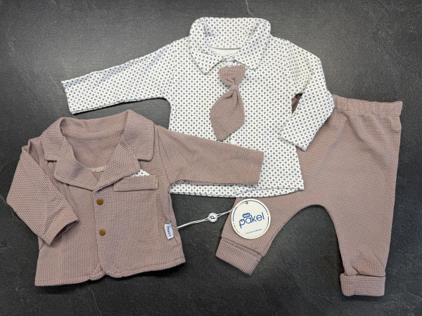 elegantná kojenecká súprava so sakom a kravatou - hnedá veľ. na 6-9 mes. 1