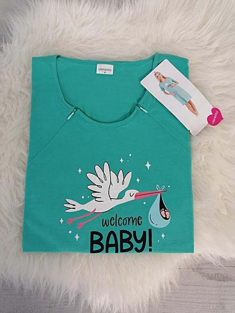 tehotenská nočná košeľa na zips tmavozelená L welcome baby