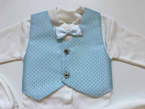 Smotanovo-bledomodrý chlapčenský set na krst – Baby Blue 1