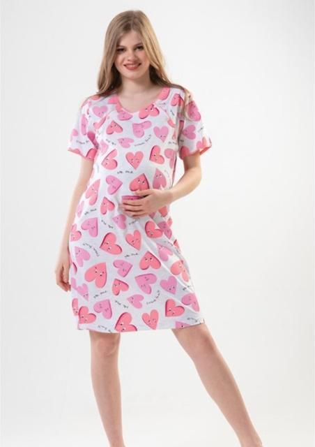 tehotenská nočná košeľa srdiečka XL ružový lem
