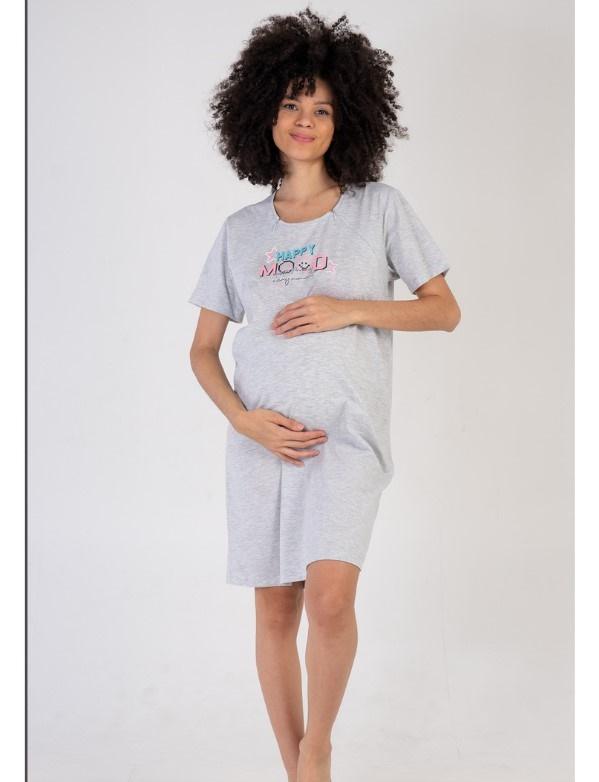 tehotenská nočná košeľa na zips šedá S happy mood