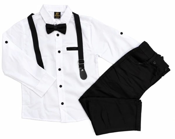 4 dielny čierný elegantný set pre deti s trakmi