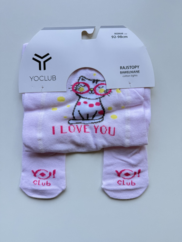 Ružové bavlnené pančuchové nohavice s mačičkou I Love You 92/98
