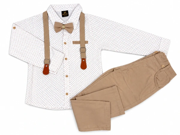 4 dielny béžový elegantný set pre deti s trakmi