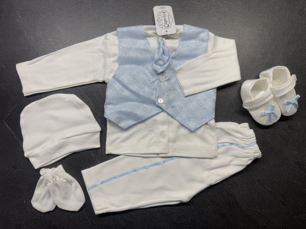 Smotanovo-modrý chlapčenský set na krst – Blue 1