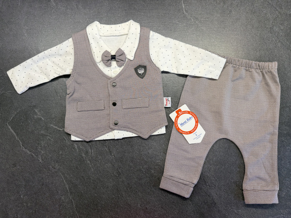 elegantná kojenecká súprava s vestou hnedá veľ. na 0-3 mes.