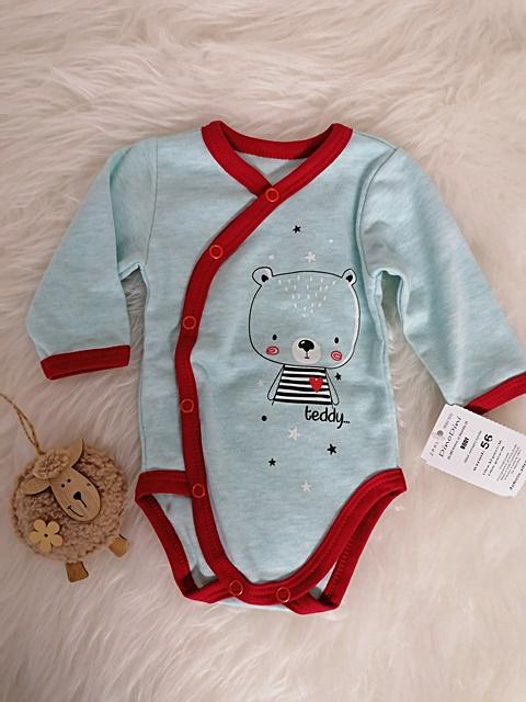 detské body teddy - červený lem veľ. 56