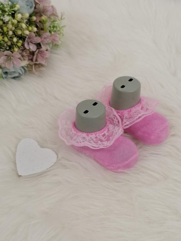 dievčenské kojenecké ponožky s čipkou - ružové