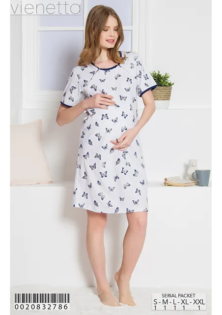 tehotenská nočná košeľa na zips šedá S motýliky