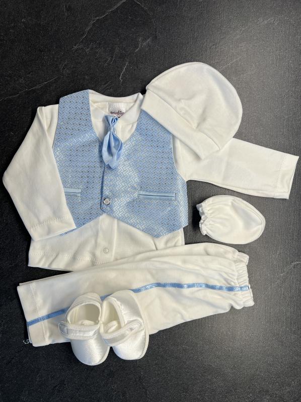 chlapčenské oblečenie na krst - smotanová-modrá 32 veľ. cca 62/68