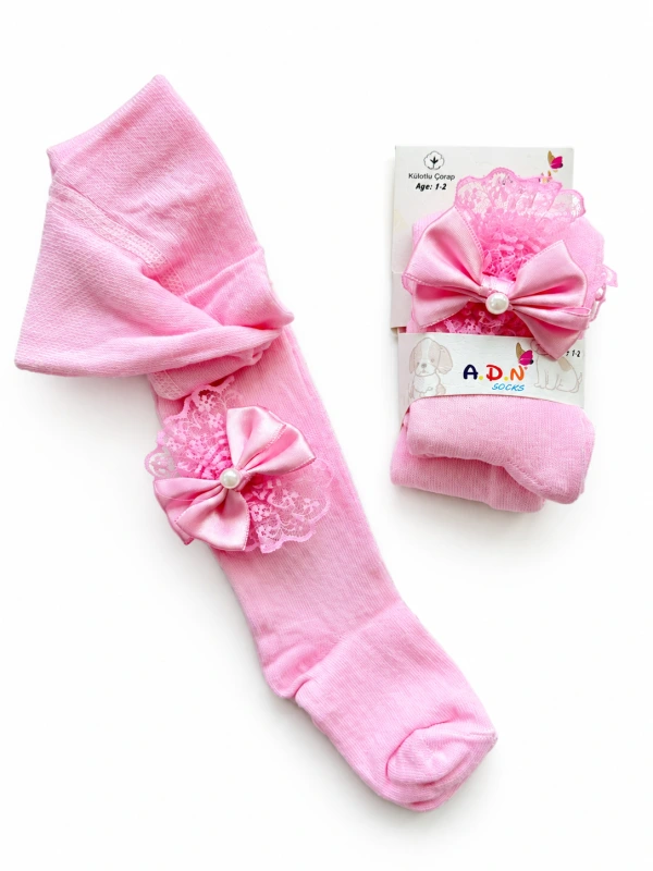 Ružové pančuchy s čipkou a mašličkou 86/92 – Pearl