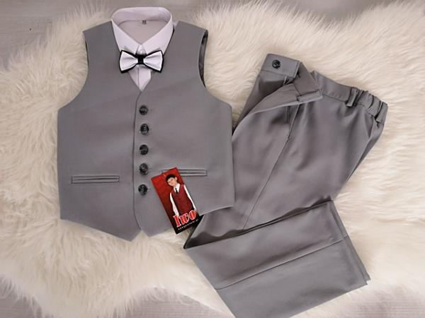 chlapčenský elegantný oblek IWO veľ. 134 - sivý