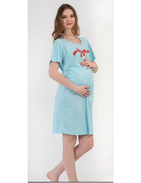 tehotenská nočná košeľa na zips bledotyrkysová M mašlička